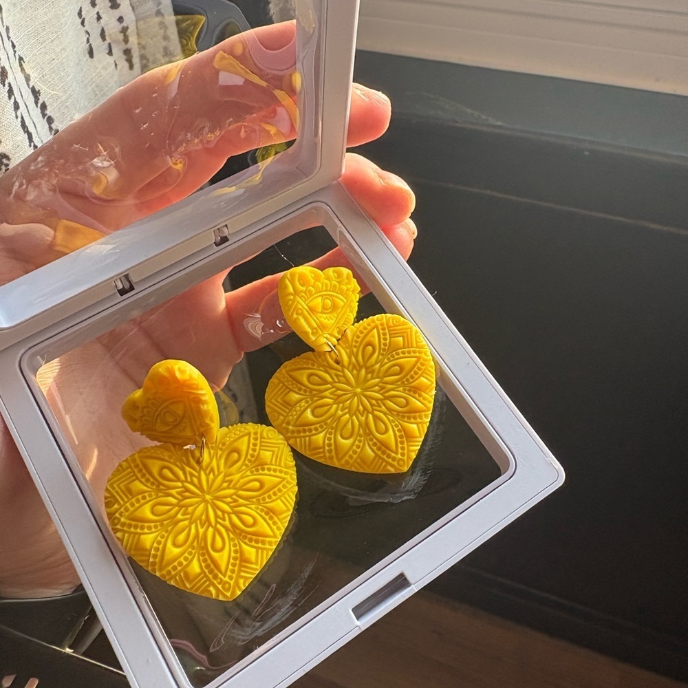 Yellow Heart Pattern Earrings